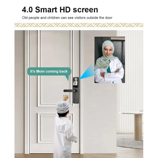 Peephole Camera Smart Front Door Locks TH-505 Black Biometric Code Card Key Tuya Unlock