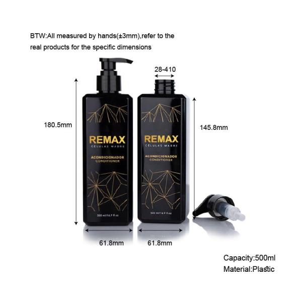 500ml Black Rectangle smooth with black pump for shampoo lotion bottle