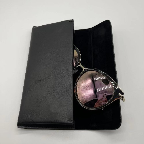 Black Fashionable Vogue Customized Logo Soft Leather Spectacle Velvet Pouch
