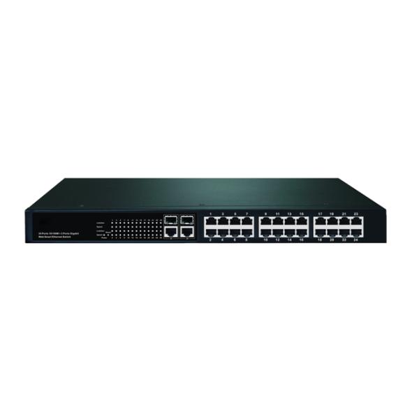 Smart Fiber Optic Switch 24 10 /100M And 2X10/100/1000M RJ45 Ports SFP Managed Switch