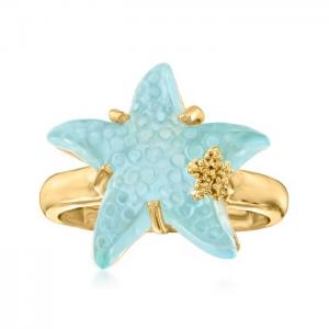 Quality Italian Tagliamonte 16mm Blue Venetian Glass Starfish Ring in 18kt Gold Over Sterling for sale