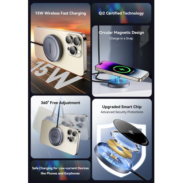 ESSAGER ES-WC11 QI2 Fast Charging Wireless Charger 5W 7.5W 10W 15W
