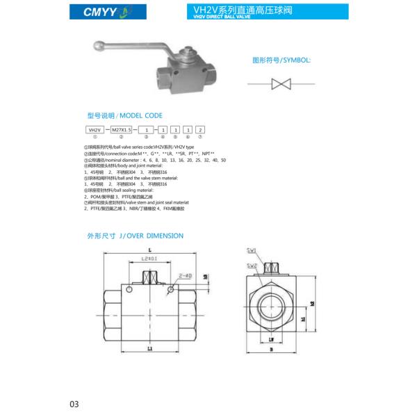 High Pressure Hydraulic Ball Valve 2 Way 2 Position Straight Type for Oil Medium
