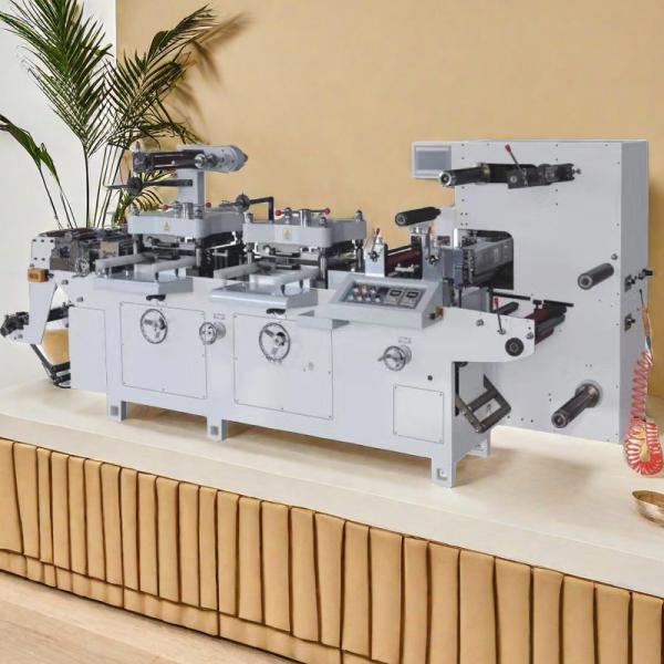 300 TIMES/MIN DOUBLE HEAD TWO STATION LABEL HOT FOIL STAMPING FLAT BED DIE CUTTING MACHINERY EMBOSSING GOLDEN SIVER