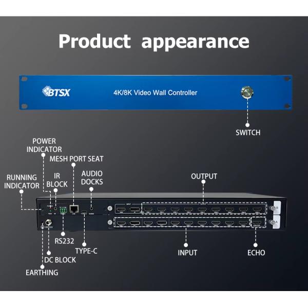 4K60 Video Wall Controller with 8-in 9-out Modular Design Simultaneously Showing 8 Different Screens and Support 5760x3240P30