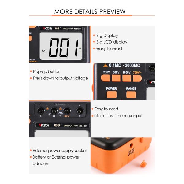 LCD Display Digital Megohmmeter 1000v