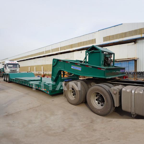 Buy TITAN 3 axle 60 tons low bed trailer for excavator detachable gooseneck lowboy trailer price for sale at wholesale prices