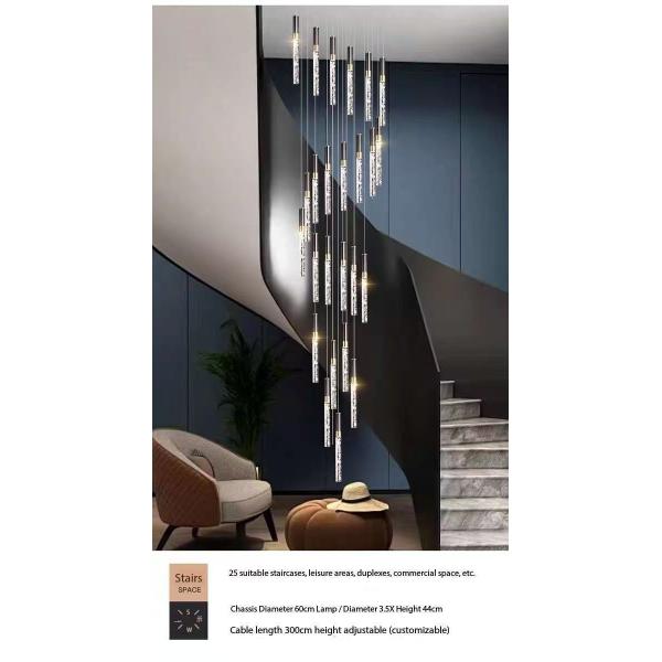 Simple Stairwell Long Crystal Column Chandelier High Ceiling Attic Residential Ceiling Staircase Branch Chandelier Lighting LED Chandelier