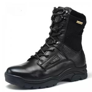 China Leather Black Military Combat Boots Climbing Shoes Anti Slip Camouflage Wear Resistant on sale
