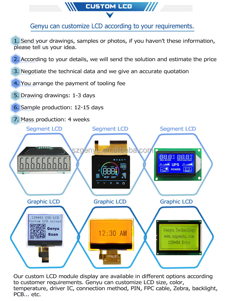 HTN Custom E-bike LCD Display Monochrome 46 Pin Transflective 7 Segment LCD Screen with 6 O'clock Viewing Angle