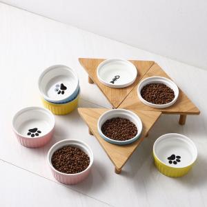 Quality Anti Corrosion Elevated Ceramic Cat Bowls , Ceramic Dog Feeding Bowls With Wood Frame for sale