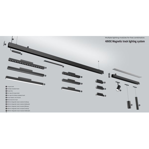 48V RA90 Magnetic Rail Linear Track Light 3000K / 4000K / 6500K