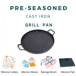 Quality BBQ Cast Iron Round Griddle Pan With Ridge 24/28/30cm Multifunctional: for sale