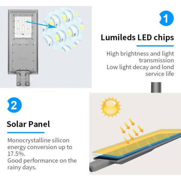 100W All In One Solar LED Street Lights ABS Housing SMD 2835 LED Chip 7000lm