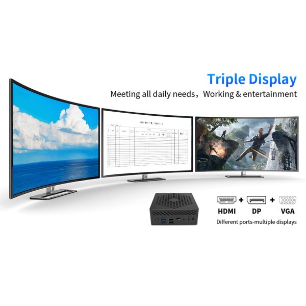 Mini PC Desktop Win 11 Pro Fanless N4505 / N5105 / N6005 HDMI DP VGA 6xUSB Barebones Computer Kit