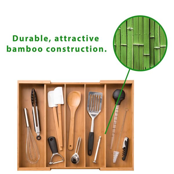 Bamboo Expandable Compartment Drawer Storage Box