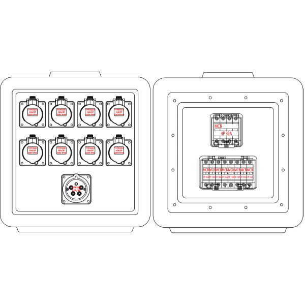Syntax MD1 Three Phase 32AMP HDPE Portable Distribution Board IP67 For Stage Electrical Power Supply 430x380x460mm
