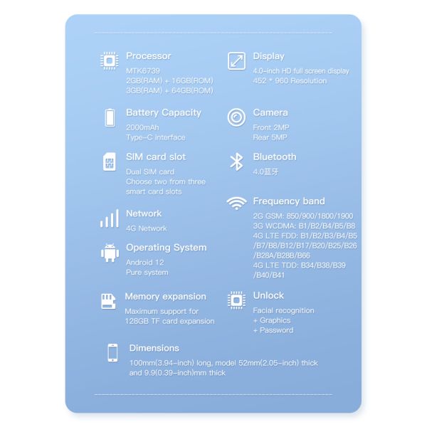 2GB+16GB Android 12 Play Store M17 Pro Mini Smartphone 4G Dual SIM 4.0'' HD Full Screen 2000mAh