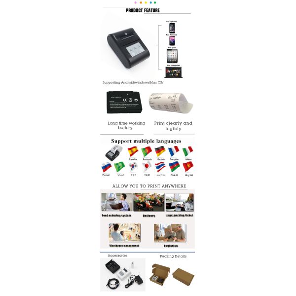 58mm Bluetooth Thermal Printer Handheld Bill Payment Android Machine