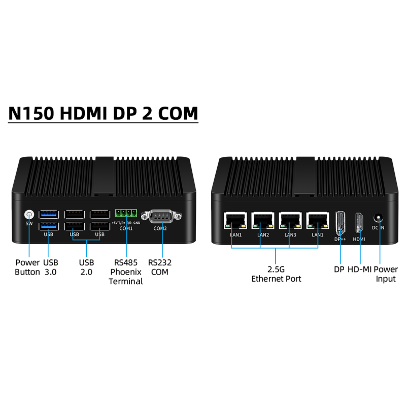 Intel N150 Processor With Four LAN and Dual COM 1HDMI 1DP Industrial Mini PC