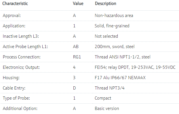 FTI77-A1AABRG143D1A Endress+Hauser Solicap S FTI77 Level Meter