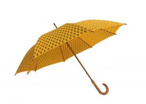 China Yellow Women'S Wooden Rain Umbrella Wooden Handle Shaft Polyester Fabric on sale