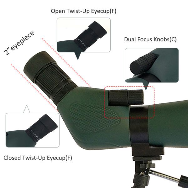 20-60x80 Military Long Range Spotting Scope , BK7 Bird Watching Scope With Tripod