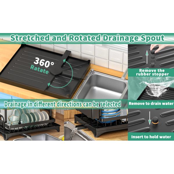 Kitchen Dish Drying Rack with Drainboard 2-layer Foldable Tableware
