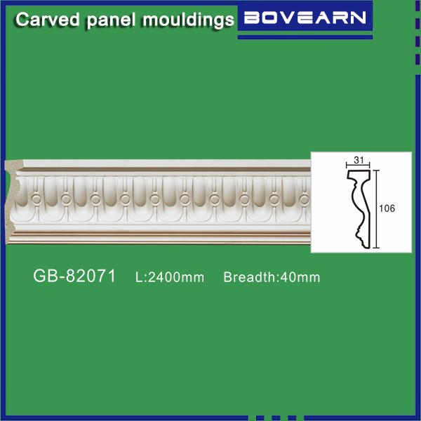 Buy Polyurethane Carved Panel Mouldings/ Chair rails/ 106mm white primed color customized OEM accepted at wholesale prices