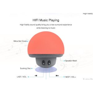 Hands Free Lovely Mushroom Wireless Bluetooth Speaker With Suction Cup