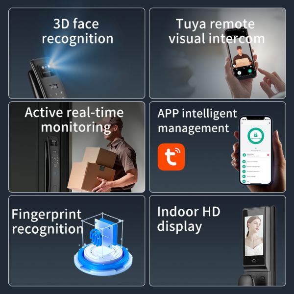 Multi-Languages 3D Face Automatic Smart Entry Door Locks Black Cerradura Inteligente
