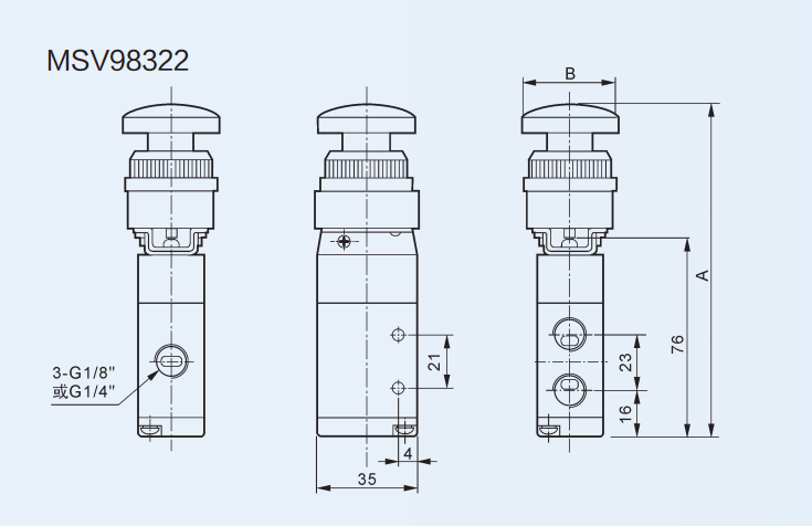 Mechanical Pneumatic Valve 3 / 2 Way , Plat Round Green Button Manual Air Control Valve