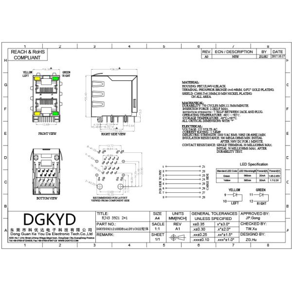 DGKYD59212188DB1A1DY1C022 5921 Series Network Port Socket 2X1 With Isolation Spring