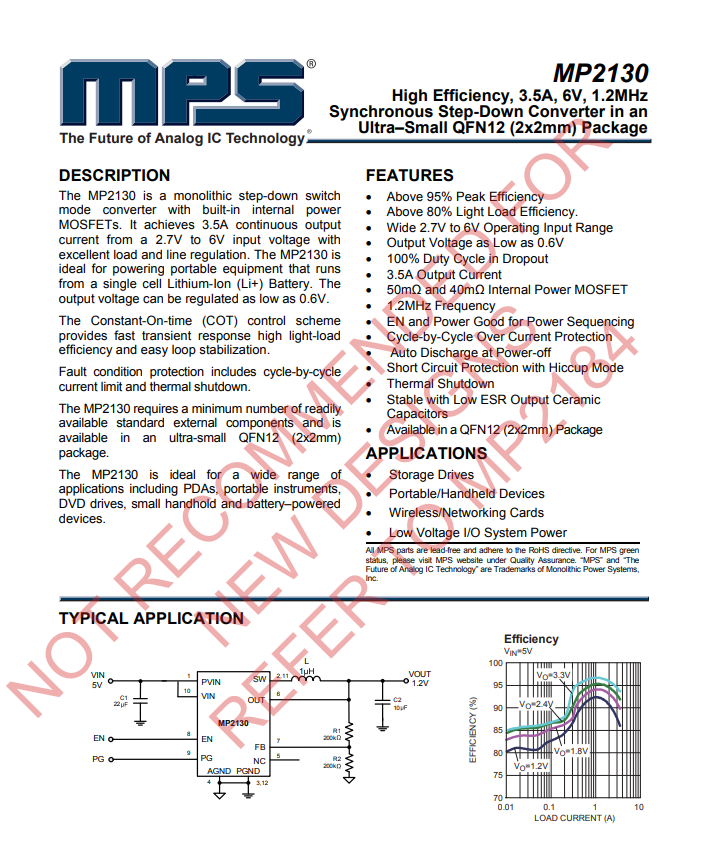 MP2130DG-LF-Z Buck Switching Regulator IC Positive Adjustable 0.6V 1 Output 3.5A 12-PowerVFQFN