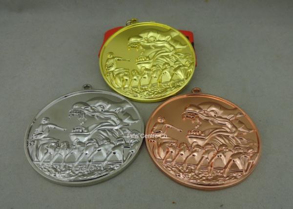 Buy Zinc Alloy Customized Ribbon Medals , 3D Sports Running Medals With Gold Plating at wholesale prices