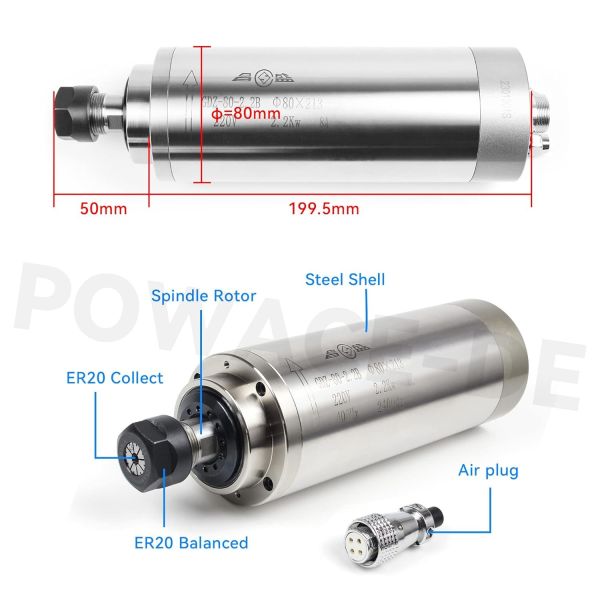 2.2KW Water Cooling Spindle Motor 220V 24000RPM For CNC Woodworking Engraving