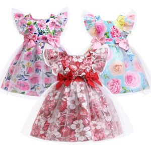 Quality Girls Floral Print Summer Children'S Clothing Bow Dress for sale