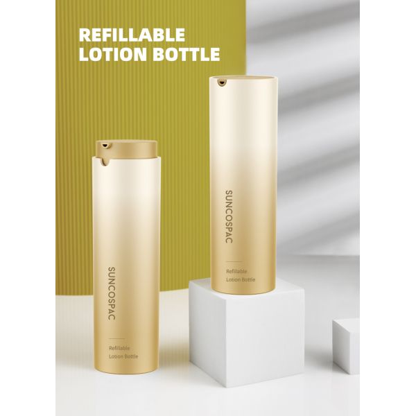 Eco Friendly 1oz Refillable Cosmetic Pump Lotion Bottle 30ml Replaceable slim round lotion bottle