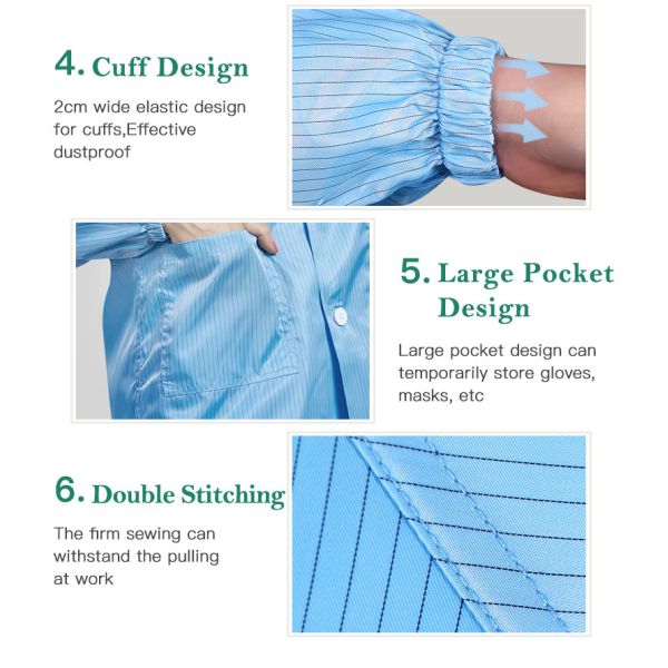 H-1104 Cleanroom ESD Anti-static Gown Conductive Fiber Fabric Dust-proof Breathable Workwear for Electronics Semiconductor Pharmaceutical Laboratory
