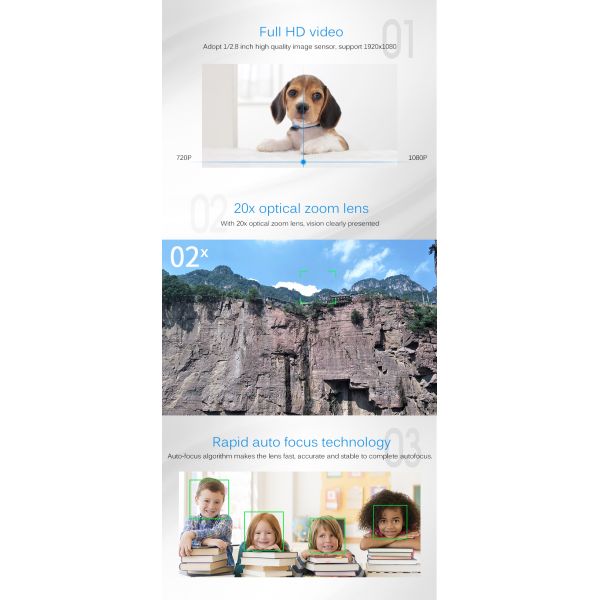 Zoom 1080P USB3.0 Mini Size CCTV PTZ IP Streaming Camera With Wide Angle Lens