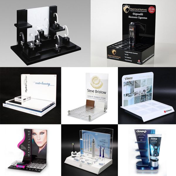 Custom Assembled Plexiglas Counter-top Display Acrylic Display Stands for Skincare and Makeup Products