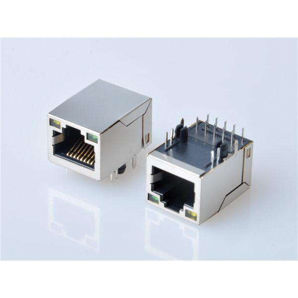 RJ45 Modular Jack Connector,Transformer, with LED,Side Entry, 10/100 Mbps