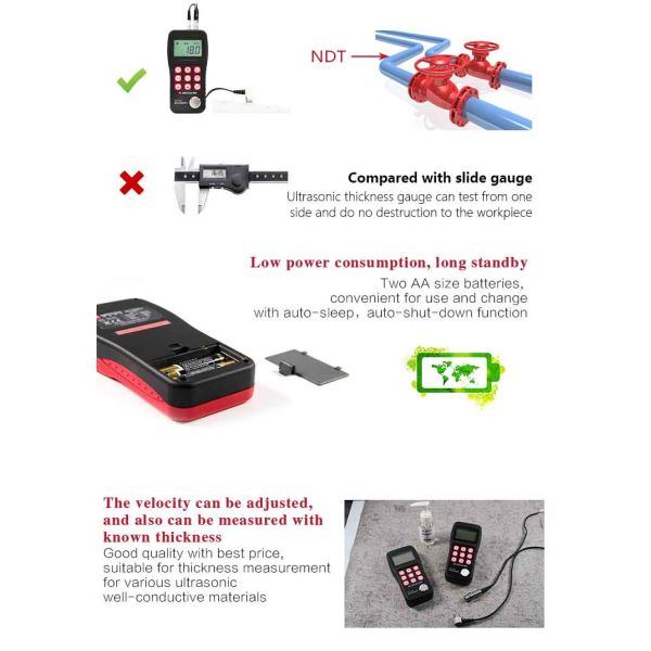 Portable Ultrasonic Thickness Tester With 1.5 Volt Alkaline Batteries MT150