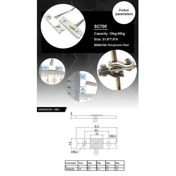 Nonlinearity 0.2% F.S. SC700 Luggage Scale Weight Sensor Miniature Gripable Load Cells 10Kg 20Kg 30Kg 40Kg 50Kg Steel
