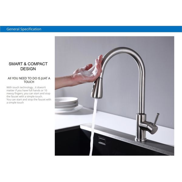IPX5 Kitchen Sink Mixer Faucet / DC6V Ceramic Disc Cartridge Single Hole Bar Faucet