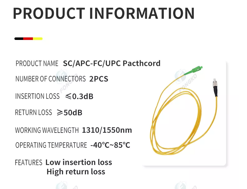 Sc / APC To FC G657A1 Fiber Patch Cord Optical Fiber Patch Cords 2 / 3mm 1 2 3 4 5m