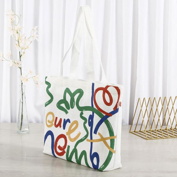 Large Capacity Customized Color Canvas Shopping Bag with Smiley Face Design and Logo