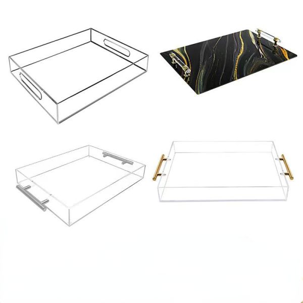 Orange Rectangular Acrylic Serving Tray Organizer , Plexiglas Acrylic Tea Tray