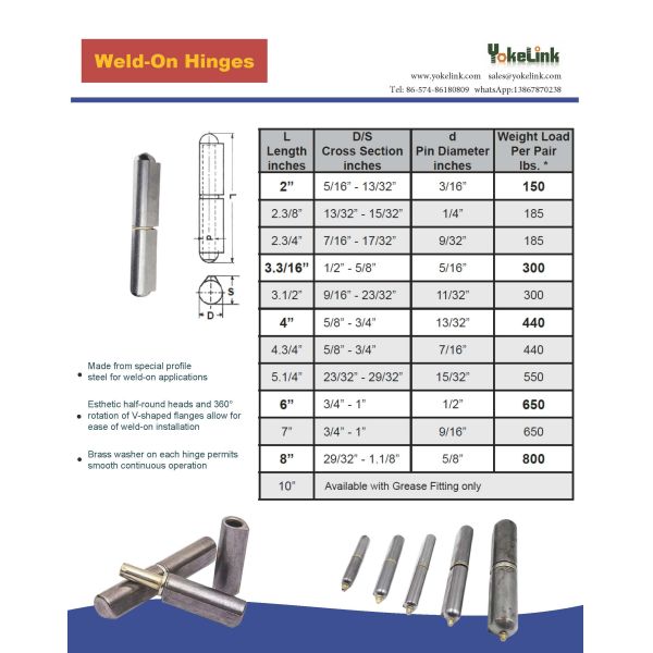 weld-on hinges specification and sizes