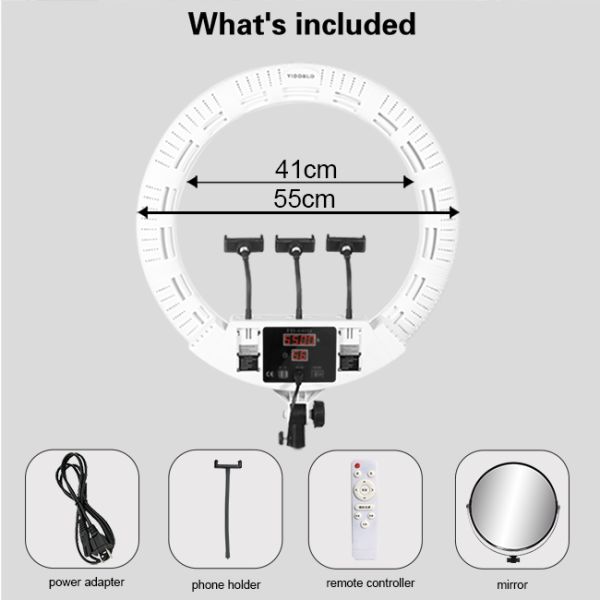 22-inch large ring light with adjustable white warm light and digital display, suitable for live broadcast fill light and makeup fill light